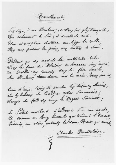 Recueillement, sonnet signé, 1861 - Charles Pierre Baudelaire